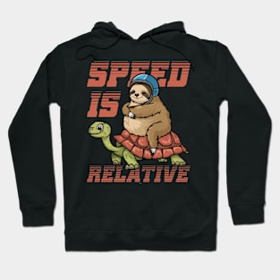 Funny Lazy Racer Sloth Riding Tortoise Speed is Relative Hoodie